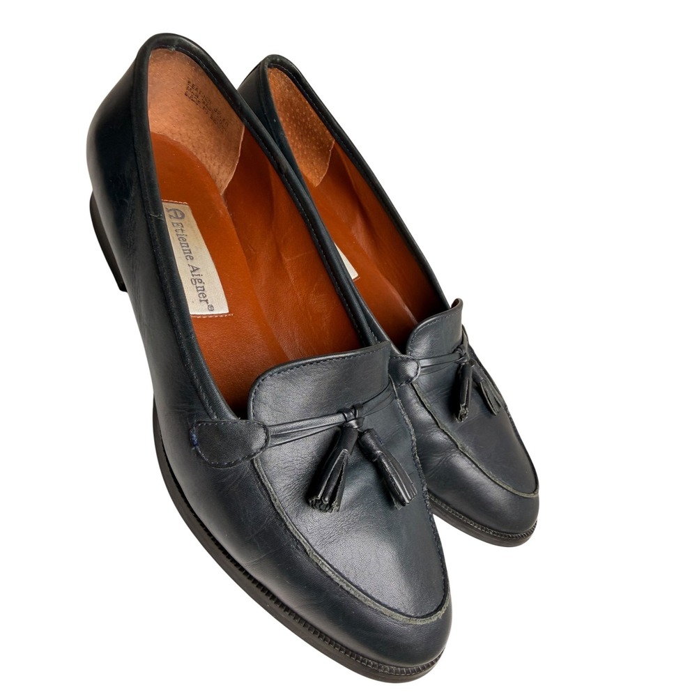 Vintage Etienne Aigner Ally Navy Leather Tassel Loafers 8.5 - Picture 12 of 14